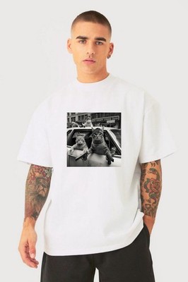 Lustiges Katzenbande T-Shirt, Gangster Katzen im Auto Grafik Meme Humorvoll Geschenk Tee