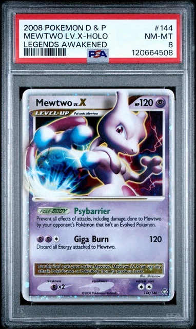 Pokémon Mewtwo TCG LV.X Holo Card 144/146 Legends Awakened PSA 8