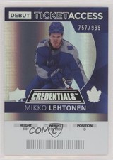 2021 Upper Deck Credentials 2020-21 Debut Ticket Access /999 Mikko Lehtonen 16ma