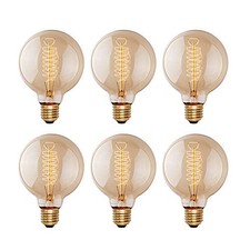 Edison Incandescent Light Bulbs 60 Watt, 6 Count Pack of 1 Amber Glass-2100k