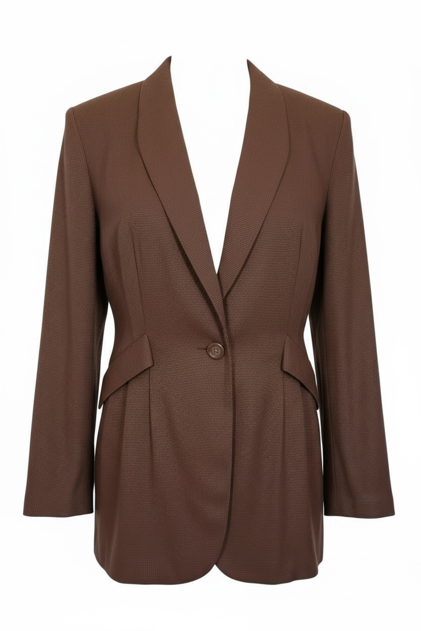 Vintage Metropolitan Petite’s One-Button Peak Lapel Tailored Blazer Brown Size