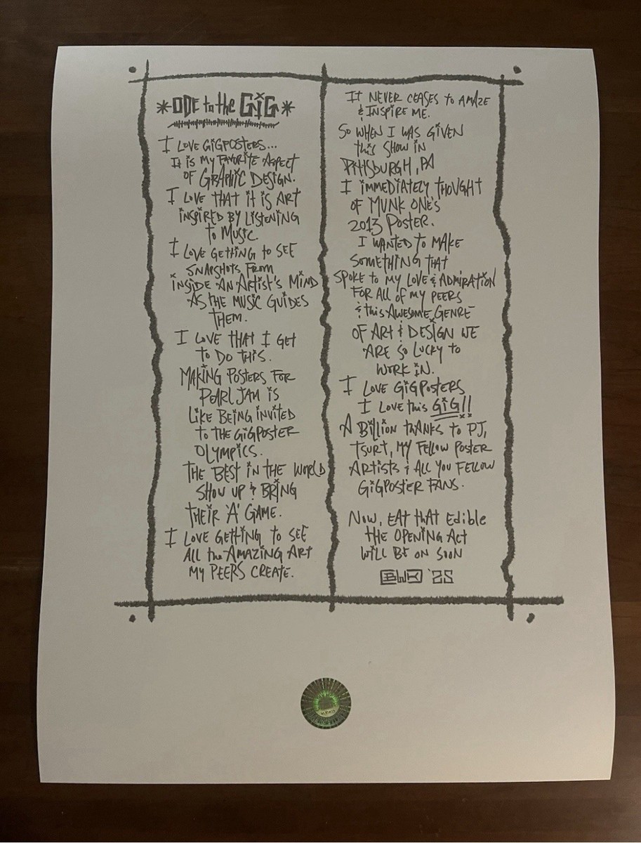 Pearl Jam Poster 5/16 2025 PPG Paints Arena Pittsburgh Klausen AP