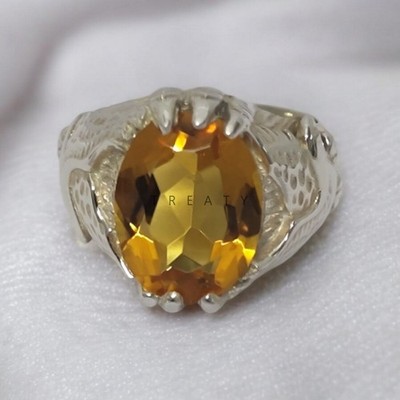 Citrine Oval Cut Gemstone With Solid 14K White Gold Ring For Men's #874 #