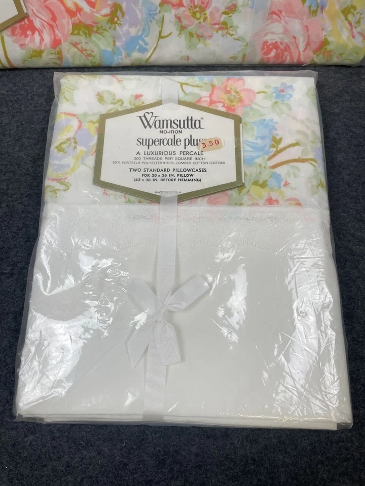 Vtg Wamsutta Supercale Plus Double Fitted Sheet Set & 2 Standard Pillow 70s NOS - Image 4 of 4