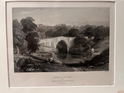 W. Purser, R. Wallis Engraving 'Bridge of Don' Landscape 1838 Matted 6x8 print