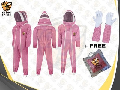 Premium Bienenanzug 3-lagig Netz belüftet rosa Doppelreißverschluss stechfest Unisex