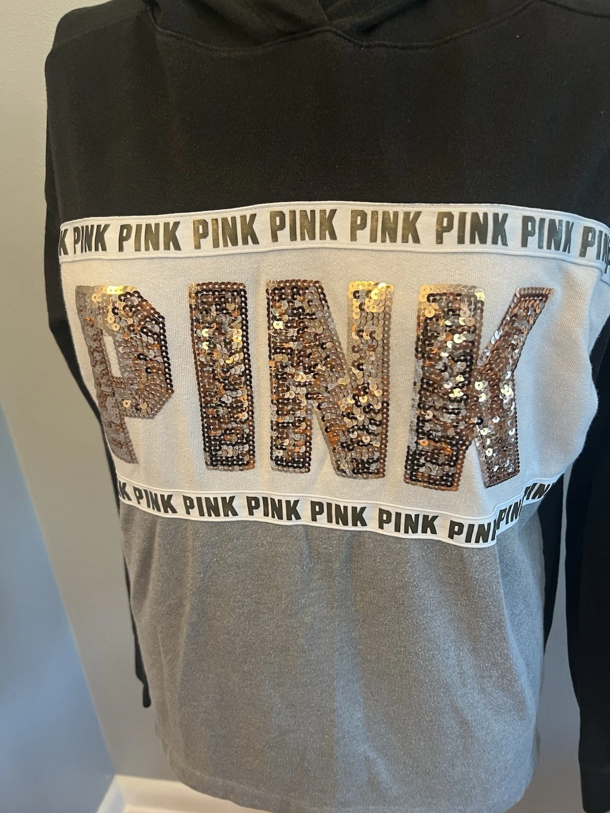 UNDERCOVER Victoria’s Secret rosa paillettes bling pullover felpa con cappuccio camicia piccola nero grigio Y2K