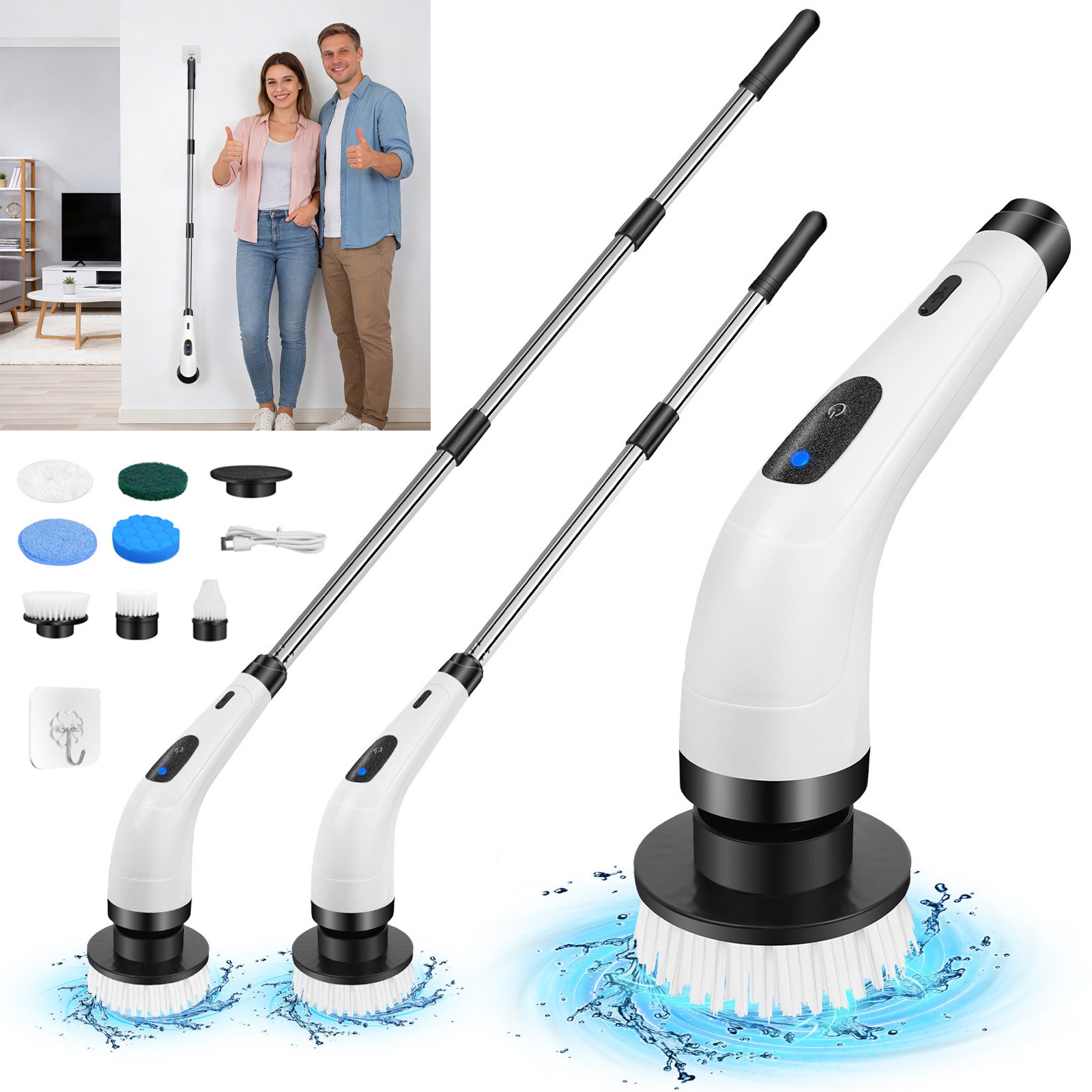 7 IN 1 Electric Spin Scrubber Cordless Cleaning Brush Bathroom Rotating Scrubber