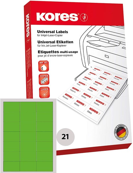 Kores Universal Etiketten 70 X 42,3 Mm Ohne Rand GrüN 2.100 Etiketten Auf 100 Bl-image