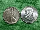 1945 Walking Liberty & 1957 Franklin Half Dollars Really Nice Coins 90%...