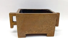 Rare Antique Chinese Qing Dynasty Gold Flecked Rectangular Bronze Footed Censer