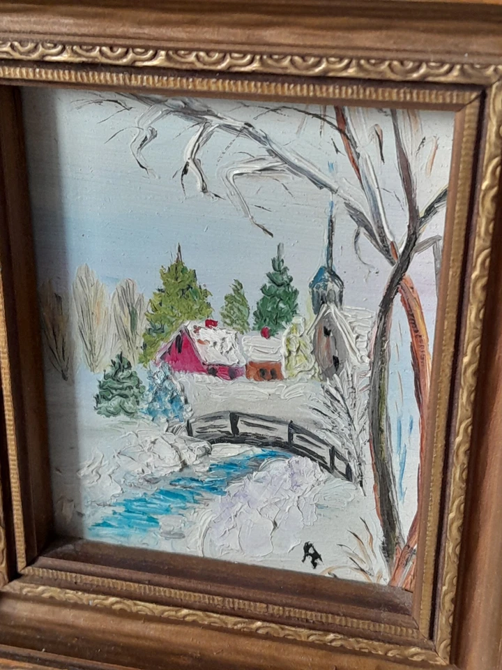 Juego De Colección 2 Pinturas Acrílicas Firmadas Enmarcadas Paisajes Paisajes 5x4 Foto 2 de 4