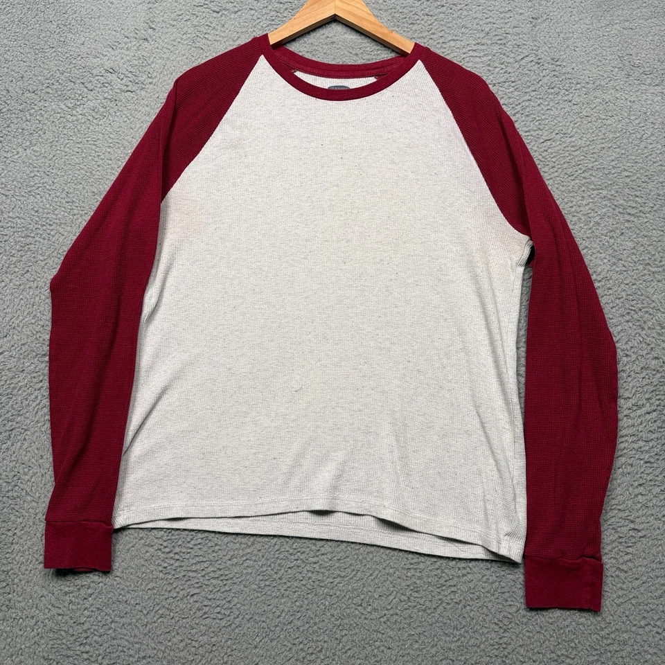 Camisa Térmica Antigua Azul Marino Para Hombres XL Blanca Roja Bloque de Color Tejido Waffle Manga Raglán Foto 2 de 4