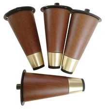 100% Solid Wood Furniture Legs 5" Mid-Century Modern Bun Feet Set of 4 with B...