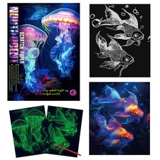 Scratch Art for Adults  Teens,4 Sheets Glow in The Dark Rainbow Scratch ,Bea...