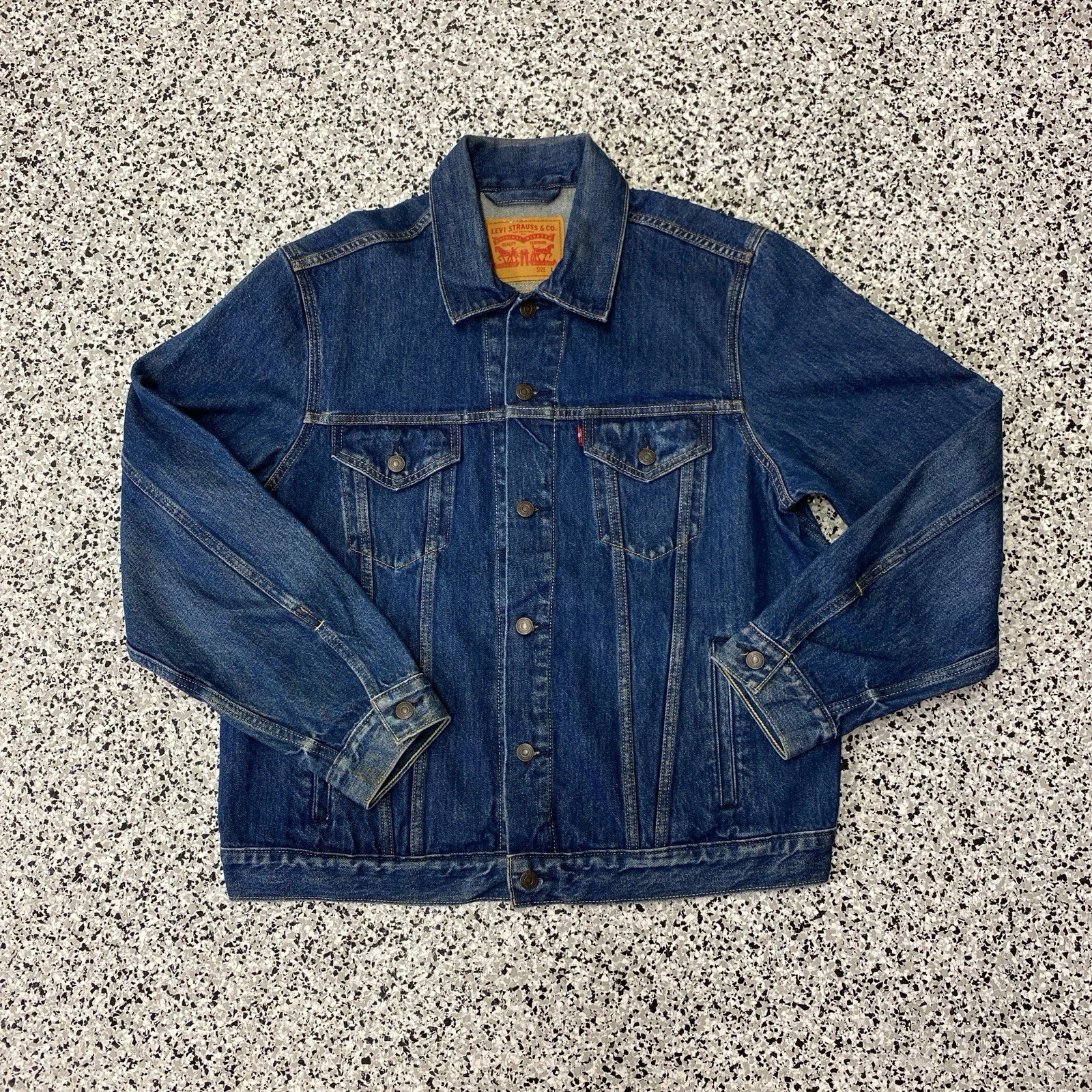 Sample Tag Levis Denim Stock Trucker Jacket Size Medium Blue