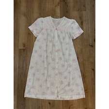 Sears VTG Floral Eyelet Lace Nightgown Women M White Pink Housecoat USA Coquette