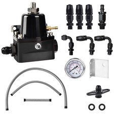 An6 Universal Adjustable Fuel Pressure Regulator Kit 70psi Guage Fitting Black