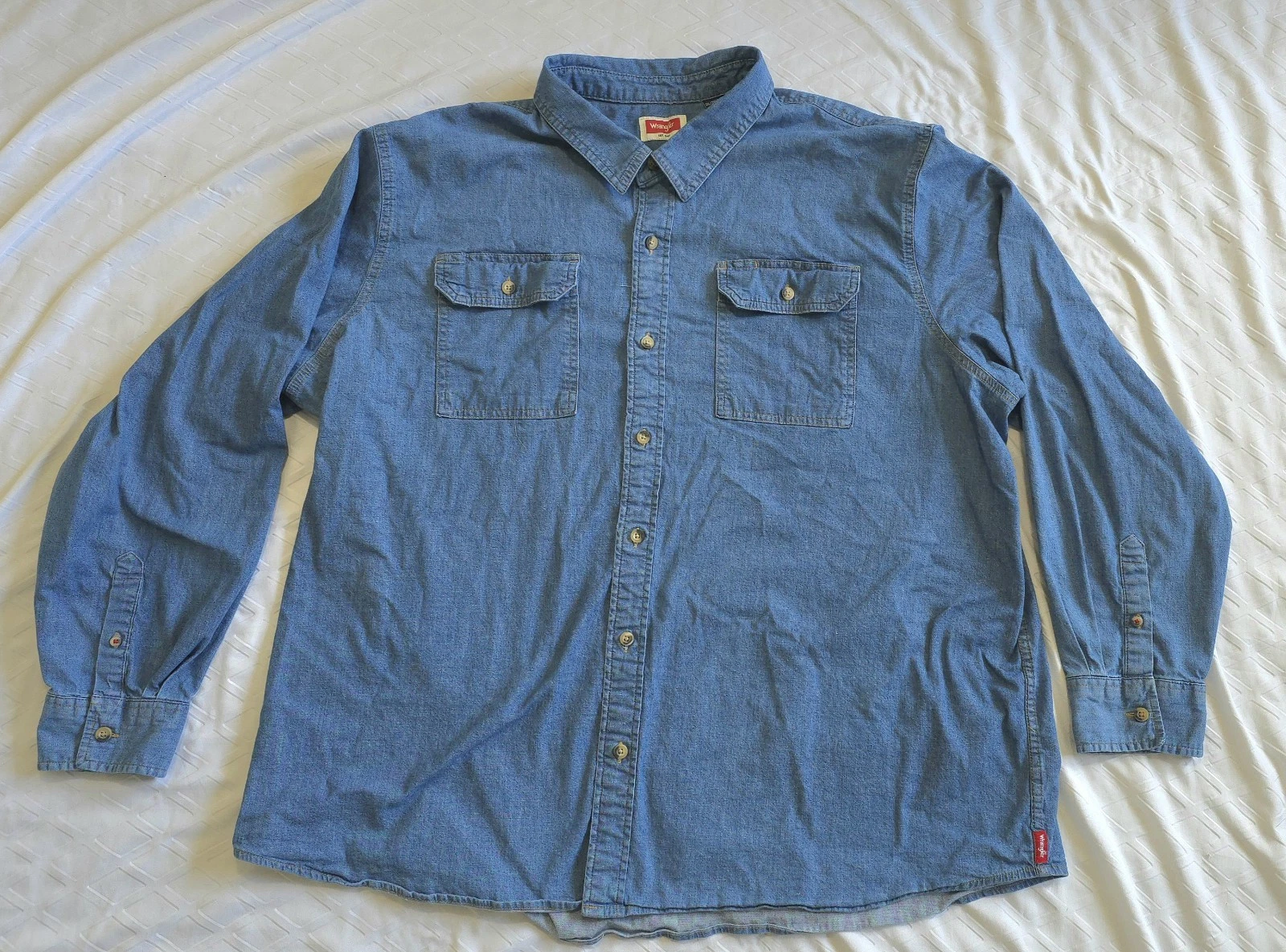 Wrangler Long Sleeve Shirt Mens 3XL Blue Denim Western Cowboy Outdoors Workwear