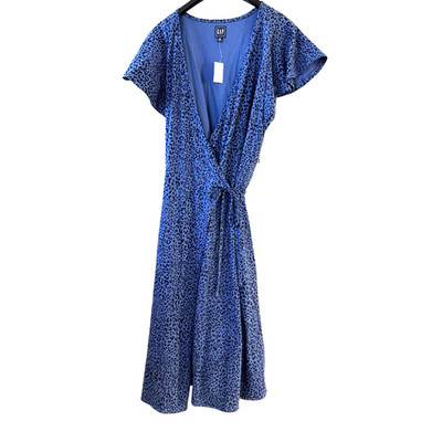 GAP blue black animal print flutter sleeve long wrap around knit dress - M Tall