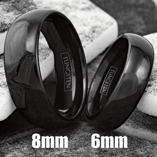 Men's Wedding Band Rings - 8mm Black Polished Tungsten Carbide Classic Wedding R - Picture 8 of 28