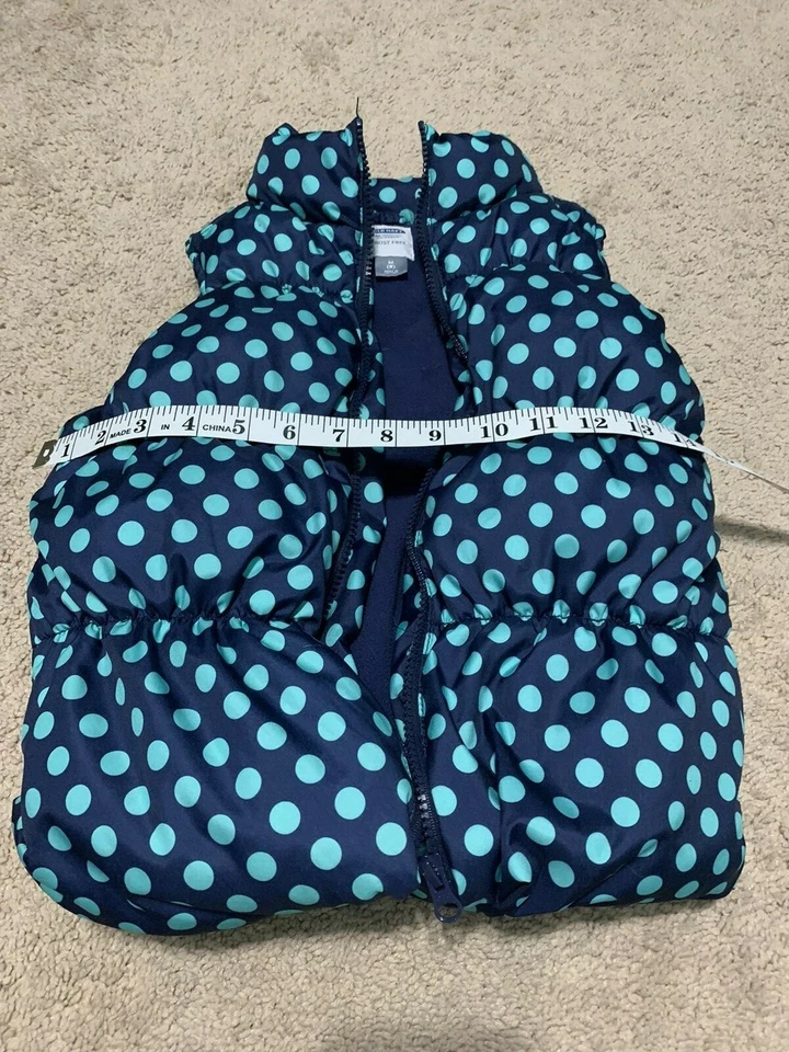 Girls Old Navy Vest Size Medium Blue Aqua Polka Dot Front Zipper Frost Free - Image 4 of 4