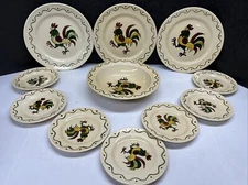 VTG  Lot Of 11 Metlox Rooster Provincial PoppyTrail DINNER BREAD PLATES BOWL