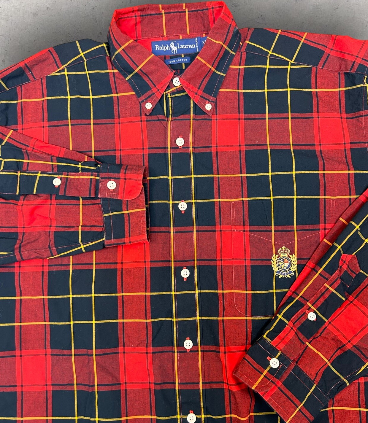 Vintage Ralph Lauren Crest Button Up Plaid Buffalo Red Black Long Sleeve XL