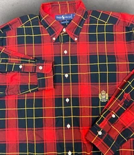Vintage Ralph Lauren Crest Button Up Plaid Buffalo Red Black Long Sleeve XL