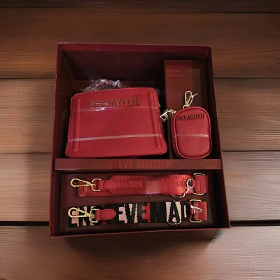 STEVE MADDEN EVELYN  Gift Set Red Crossbody Bag, 3 Straps, Pouch
