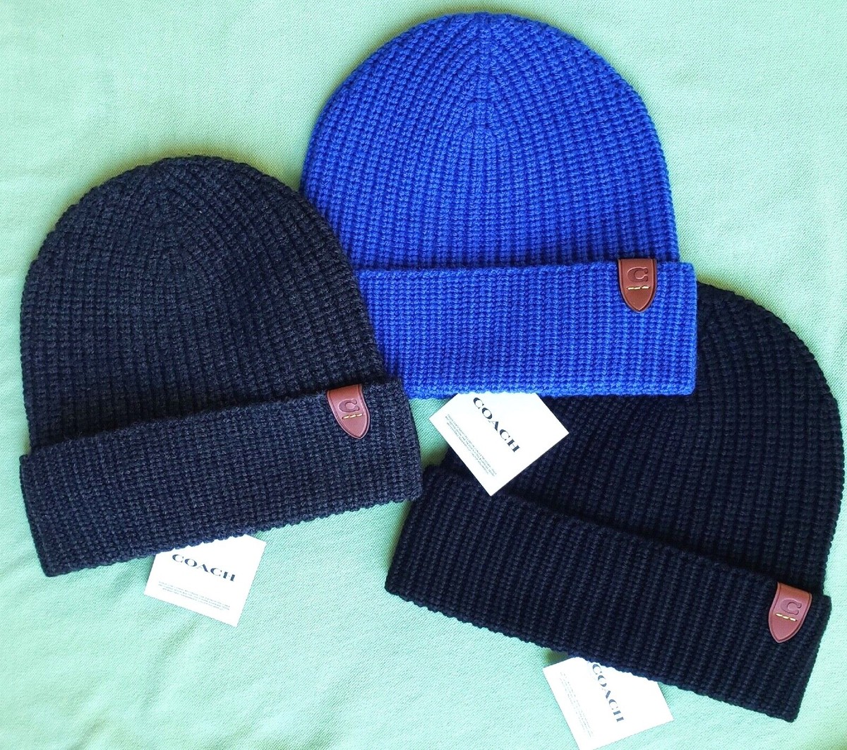 COACH RIB KNIT MERINO WOOL HAT BEANIE:NWT BLACK, SPORT BLUE, or COACH RIB KNIT MERINO WOOL HAT BEANIE:NWT BLACK, SPORT BLUE, or