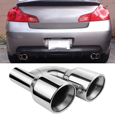 For Infiniti G37 G35 Offset 2.5'' In Quad 4'' Out Dual Wall Exhaust Tips Slant Cut