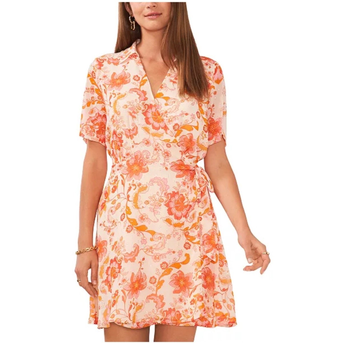 Womens Floral Calvin Klein Short Sleeve Floral Chiffon Wrap Dress Eshakti  Women's Mixed Floral Print Crepe
