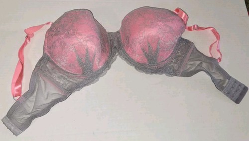 Rampage Intimates Lined Pink Grey Lace Overlay Underwire TShirt Bra Size 38D VGC - Picture 7 of 8