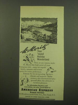 1949 American Express Travel Service Ad - St. Moritz year 'round holiday