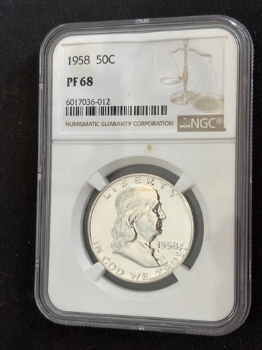 US   FRANKLIN 1958 SILVER  HALF DOLLAR  NGC  PF 68   SB51