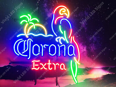Corona Extra Beer Parrot Palm Tree Vivid LED Neon Sign Light Bar With Dimmer 32''