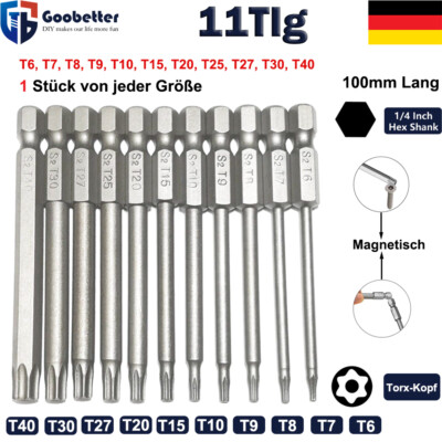 11Tlg 100mm Torx Bits Set T6-T40 Lang Magnetisch Schraubendreher Sicherheit Satz