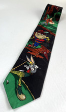 Vtg Looney Tunes Bugs Bunny Taz Yosemite Sam Men's Golfing Polyester Neck Tie