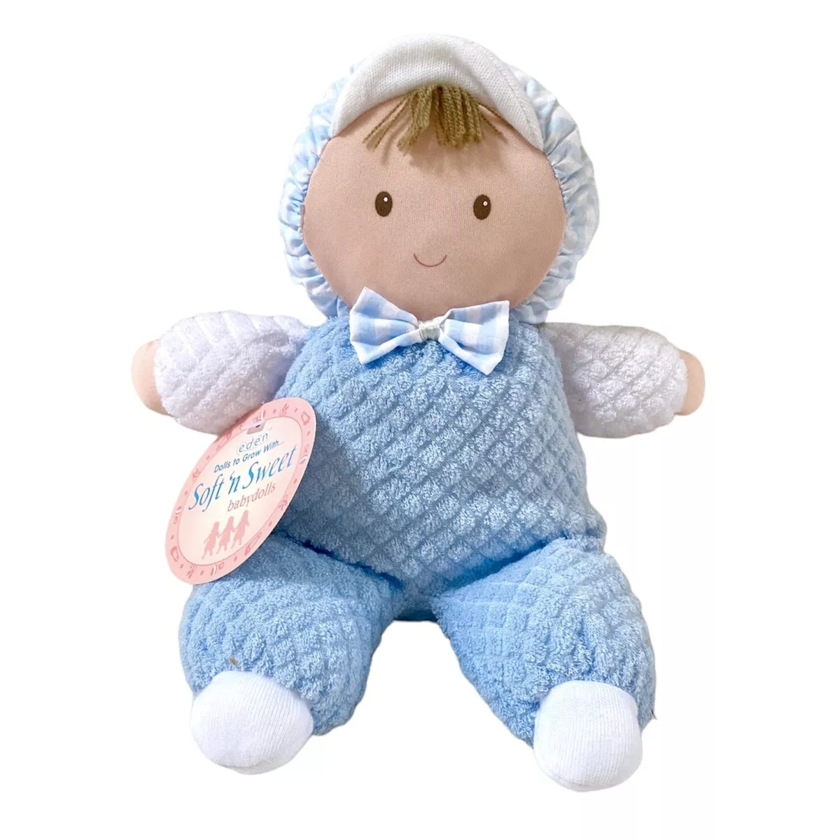 VINTAGE EDEN SOFT N SWEET BABY BOY DOLL 012475 PLUSH BLUE WHITE 10 RARE NWT