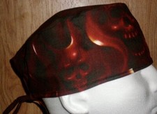 Skulls on Fire Red Scrub Hat Chemo Cap