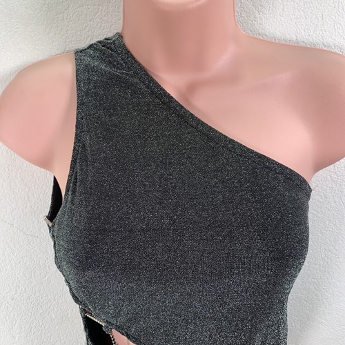 Simmi Diamante Cut Out Midi Dress, One Shoulder UK 10 Petite Glitter Gunmetal - Picture 3 of 19