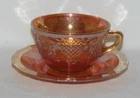 Federal Glass NORMANDIE Bouquet and Lattice Marigold Iridescent Cup and Saucer