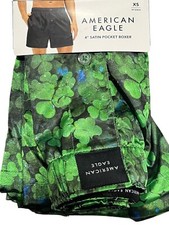 NWT AMERICAN EAGLE Satin Pocket Boxer Sz XS-S-M-L-XL Green Shamrocks 74