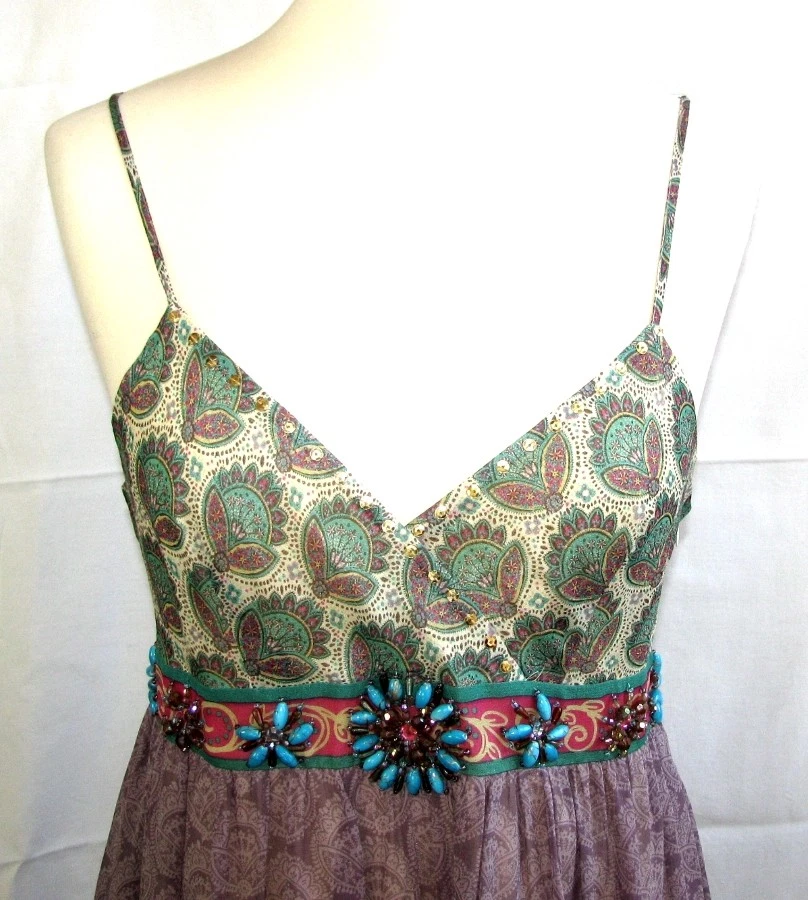 Derhy - Dress Fittings Female Silk Multicolored & Beads T S 36 - Excellent Mint - Image 4 of 4
