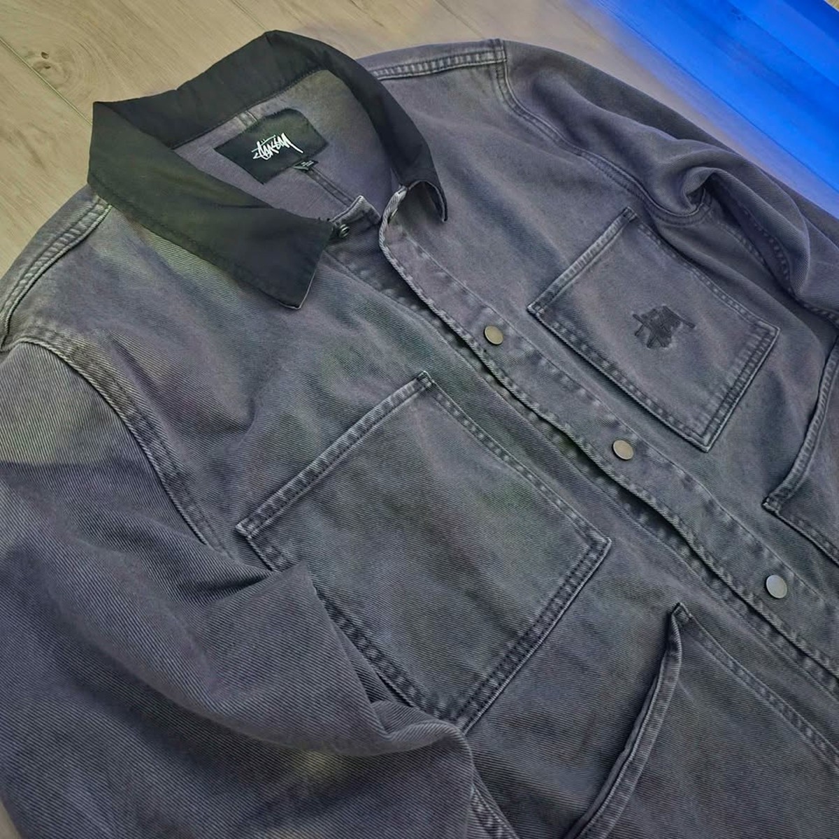 Stussy Navy Blue Work Wear Jacket with Black Collar | eBay