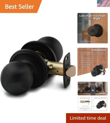 ANSI Grade-3 Passage Interior Door Knob - Matte Black, Easy Install & Reversible