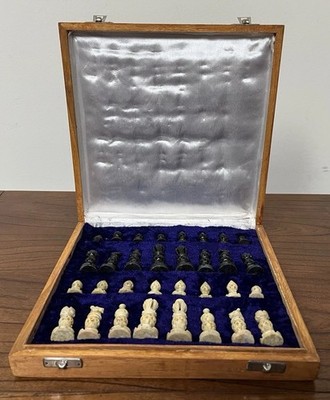 Soap Stone Handcarved Chess Pieces & Board Set 10'' X 10  Board Made In India
