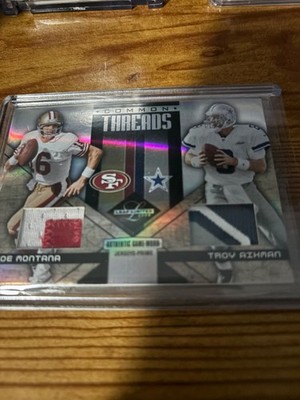 2005 leaf limited joe montana troy aikman dual jersey patch card 6/10