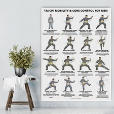 Great Gift for Dad! Tai Chi Mobility Poster, Men's Core Control Workout Chart